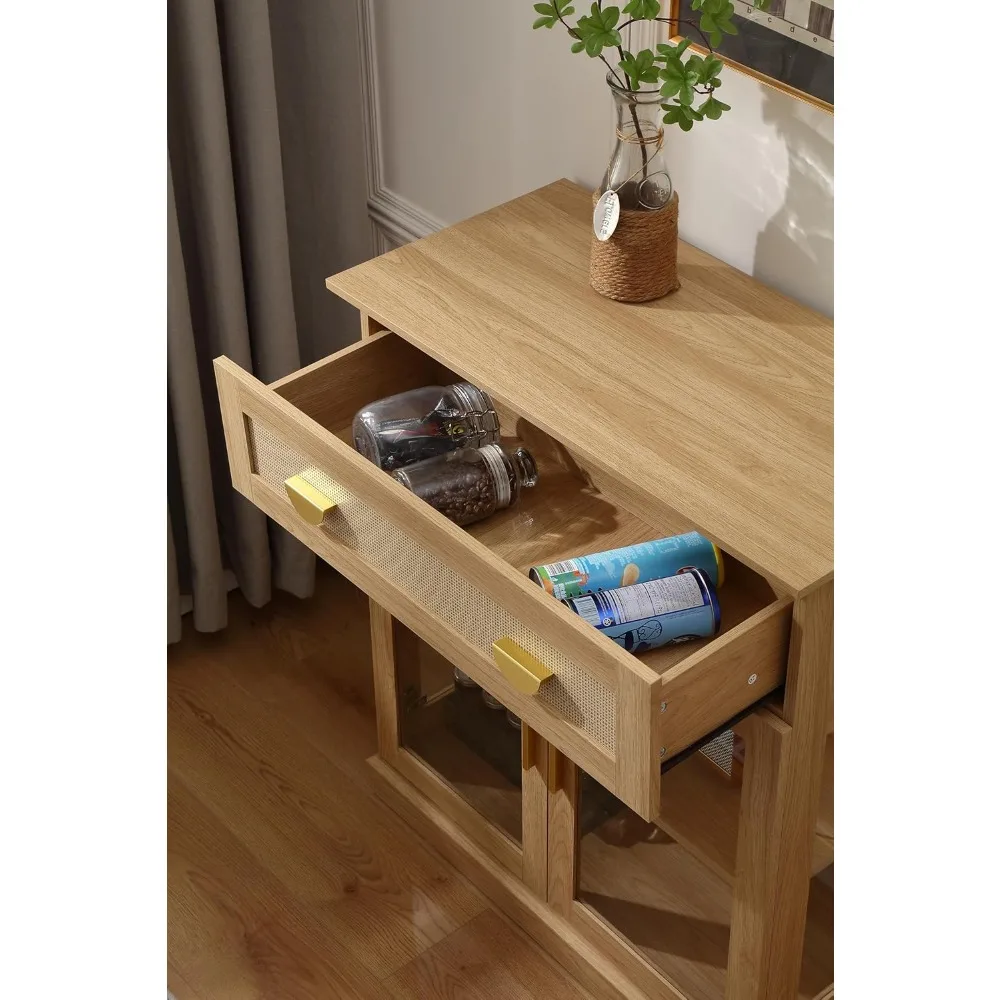 Armadietto buffet piccolo da 31,5'' con ante in vetro, piccolo armadietto da bar con contenitore, credenza moderna con ripiano regolabile e a