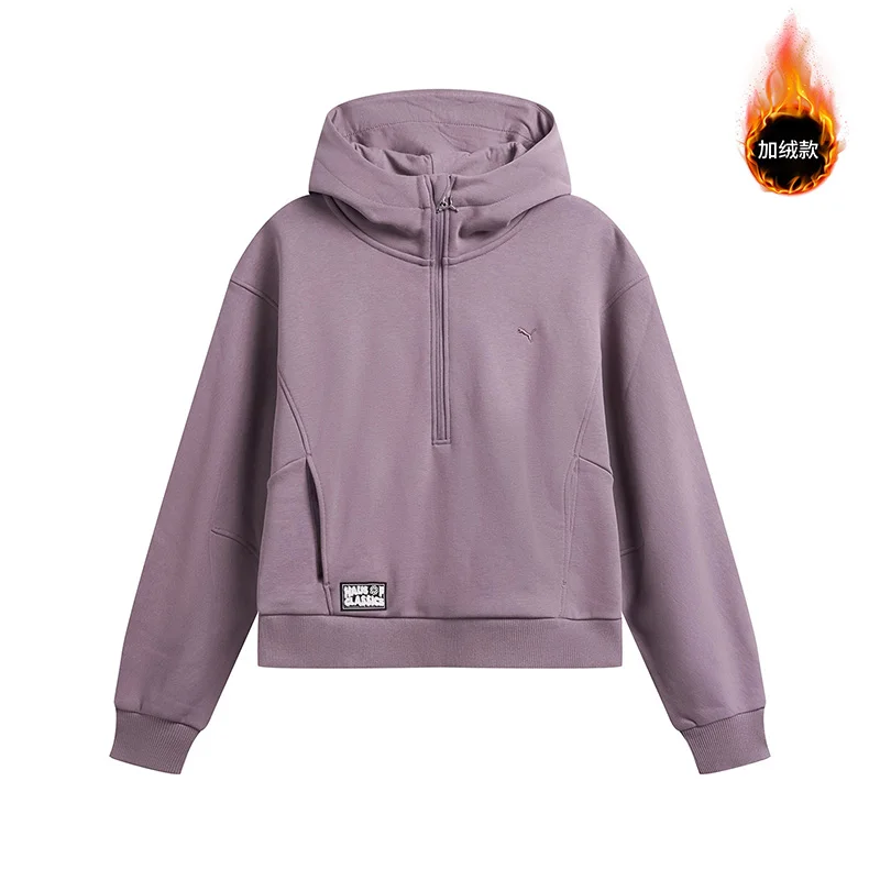 

Puma Зимняя флисовая подкладка Black Label Фиолетовая женская новая спортивная одежда Повседневная теплая вязаная толстовка 63351564