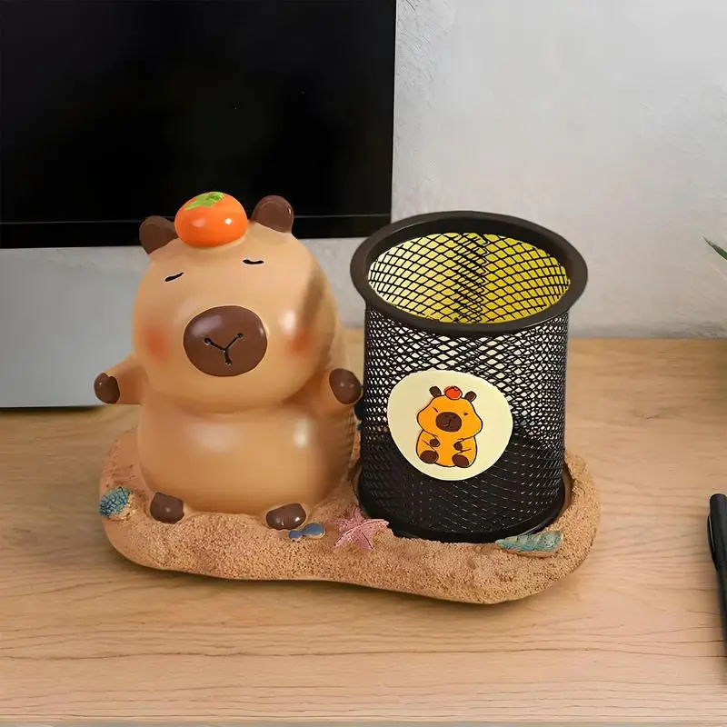 Capybara Pencil Box Metal Mesh Animal Pen Stand Cartoon Animal Pencil Box Iron Mesh Workplace Pen Stand Animal Figure Pencil