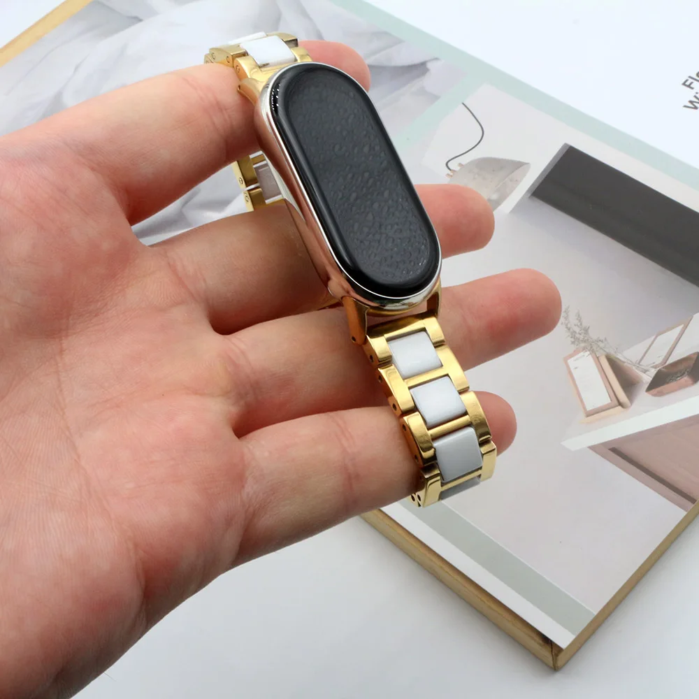 Ceramic Watchband for Xiaomi Smart Band 9 Strap Stainless Steel Bracelet Mi Band 8 NFC Smartwatch Wristband Replacement for Man