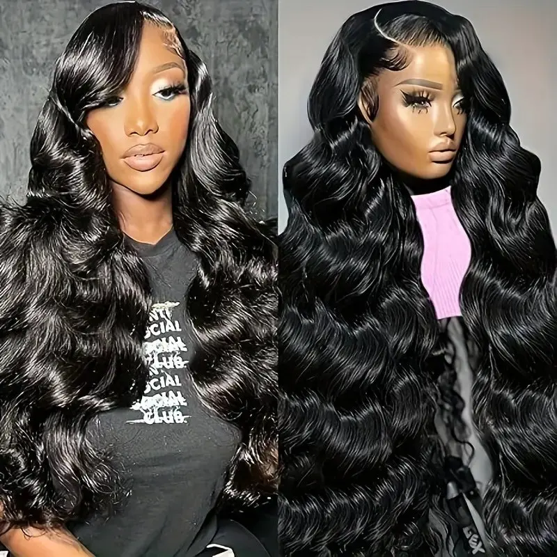 13x6 Human Hair Lace Frontal Natural Black 150% Body Wave PrePlucked 38 Inch Wigs 5X5 Glueless Front Water Wave For Women