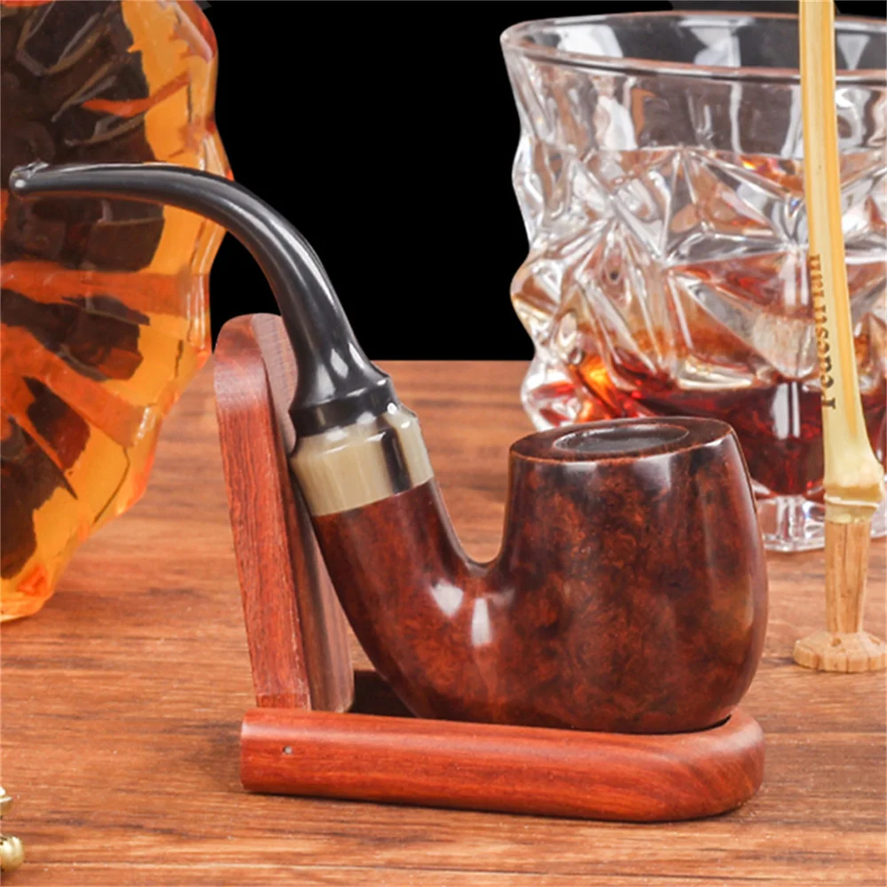 Large Curved Mouth 9mm Filter Flue Bruyere Wood Pipe For Cut Tobacco Retro Gentleman Handmade Smoking Pipe Gift With Accessory