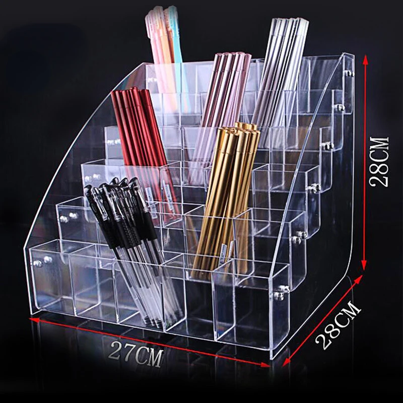 Clear Acrylic Makeup Organizer Eyebrow Pencil Pen Holder Display Case Stand Office Desk Accessories