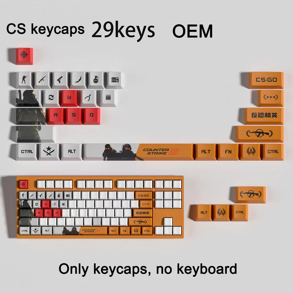 CS Keycaps 14/29/119 Keys Set PBT OEM ASA Profile Custom Esports Gaming Keycaps for Mechanical Keyboard Gamer Custom Accessories