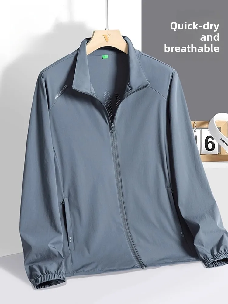 

Lightweight Ice Silk Qui Dry Sun Protection Jaet Men's Stand Collar Dad Single Layer Coat Breathable Comfortable Summer O...