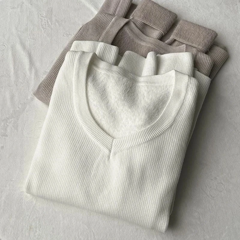 

V-neck Slim Women's Knitwear Thick Warm Pullover Sweater Long Sleeve Autumn Winter Solid Casual Sweater Knitted Bottoming Shirt