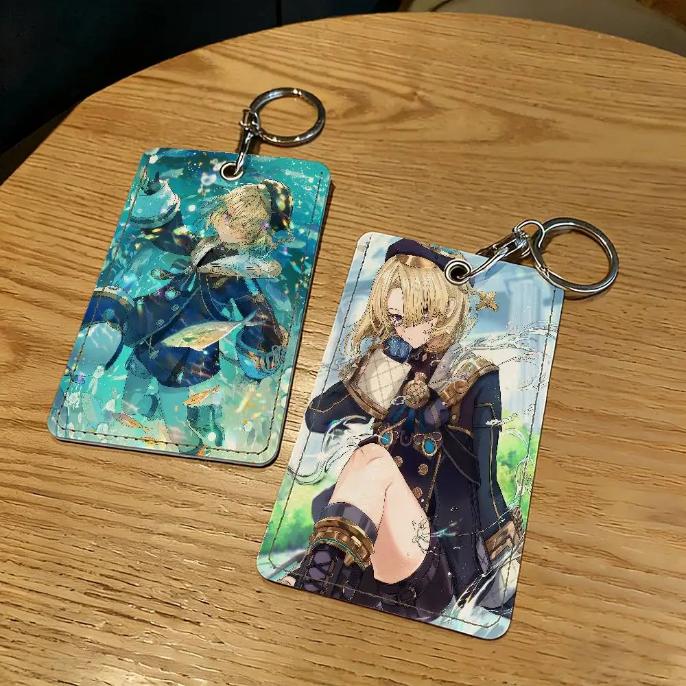 Game Genshin Impact Freminet Card Holder With Keychain Executive Protection For Bank Credit Subway Bus Case