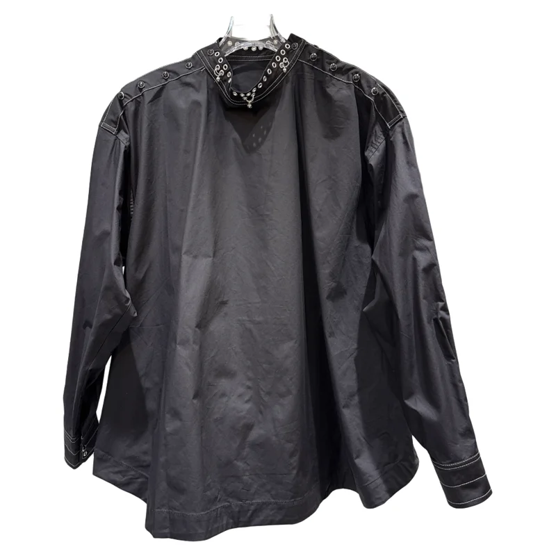 쿨하고 매콤한 루즈핏 긴 소매 메탈 링 장식 칼라 트렌디 여성 패션 2025 가을 신상 섹시 슬리브