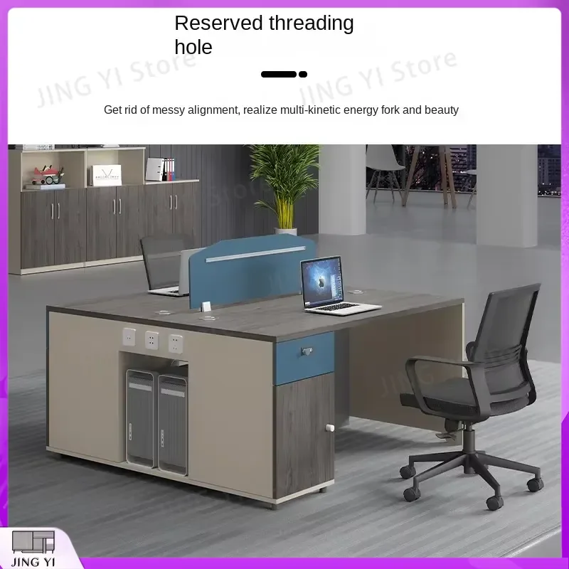 Modern Wooden Four-Person Office Desk Set with Chairs Six-Person Workstation Modular Adjustable Workspace for Business Office