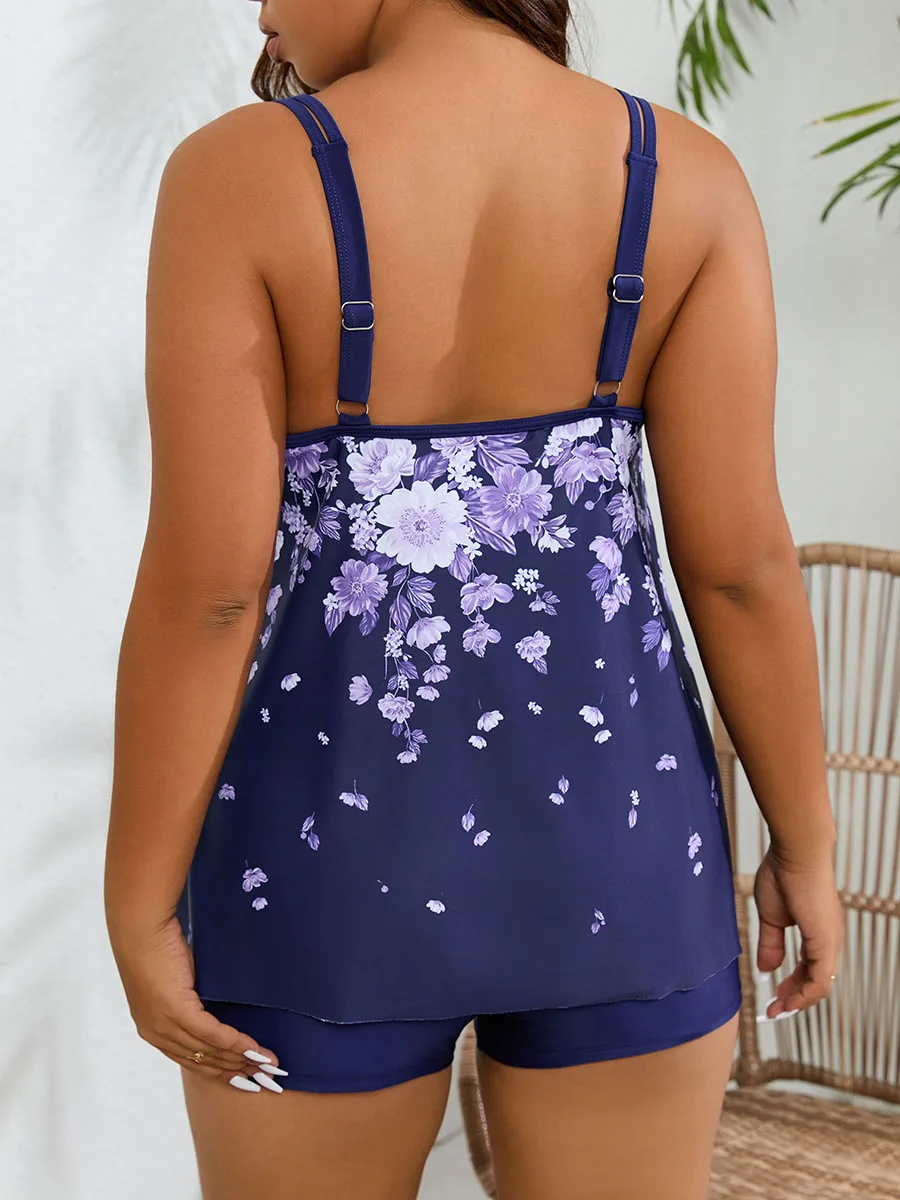 2023 Floral Print Tankini Swimsuit Women Plus Large Size Swimwear Female Bathers Bathing Swimming Swim Suit Beachwear 4XL