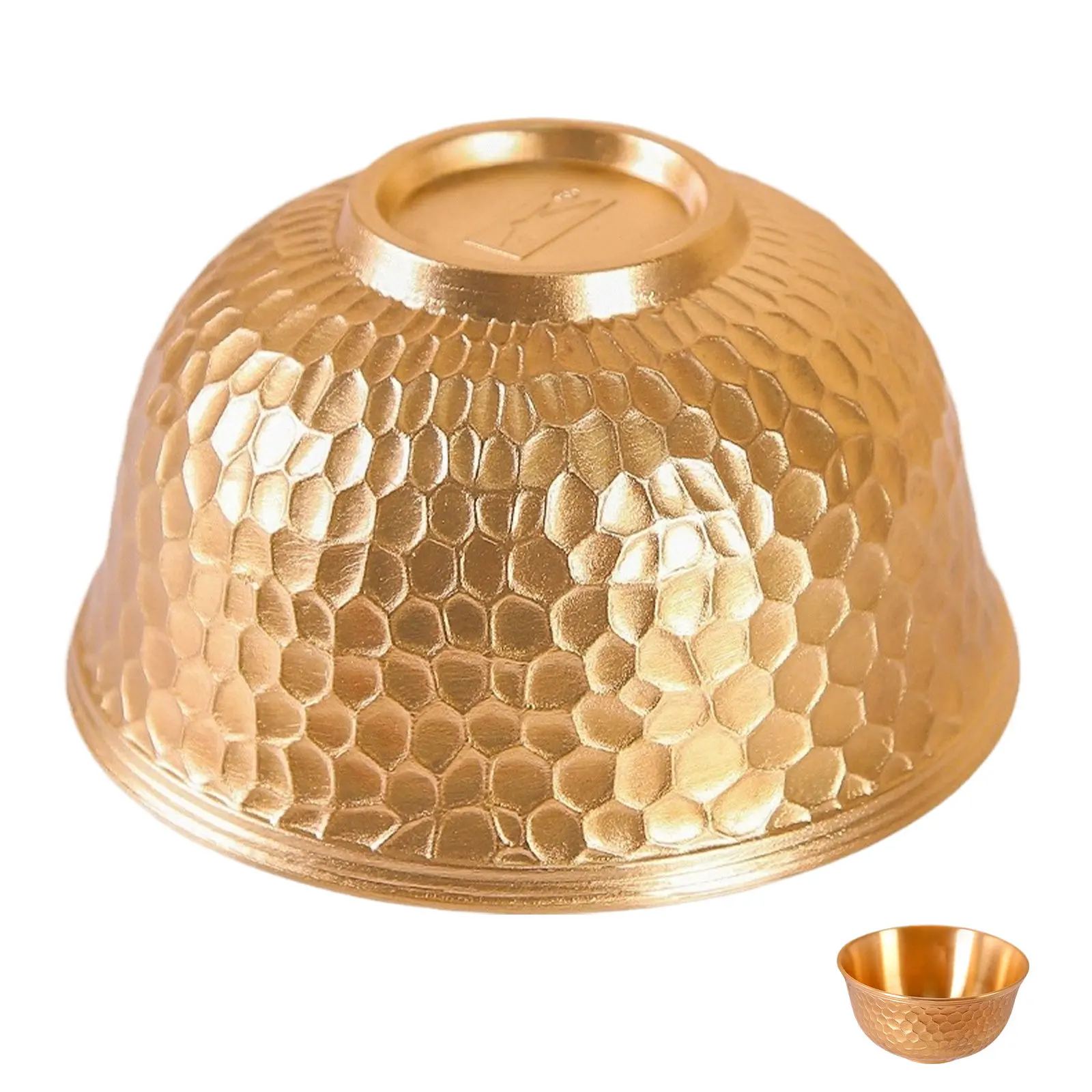 Round Hammered Gold Brass Bowl Versatile Metal Serving Platter for Asian Ramen Soup Snacks Appetizers Meal Prep Salad Mixing