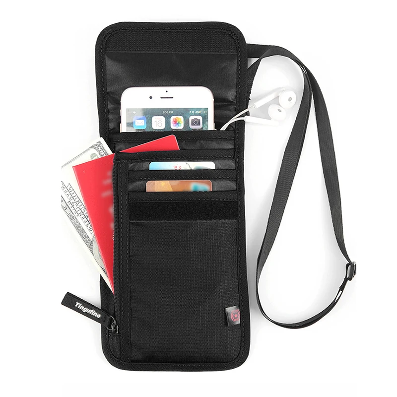 

Unisex Travel Passport Bag Multi-Function Document Package Waterproof Passport Clip ID Bag Abroad Hanging Neck Bag