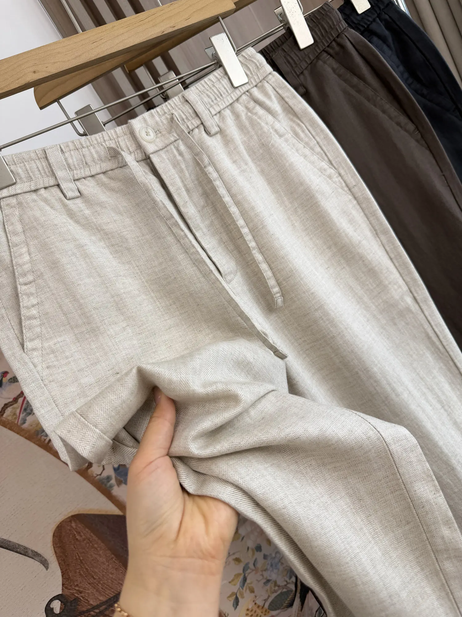 

Мужские летние повседневные брюки Minui Card High-End Line с эластичным поясом, прямые, легкие, дышащие, из льна, модные