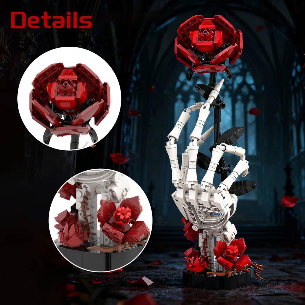 

Готический конструктор из 357 деталей: черепа и розы, набор для сборки, микро-блоки «Скелетные цветы», декор для дома, реквизит для фотосессий, игрушка-конструктор, подарки