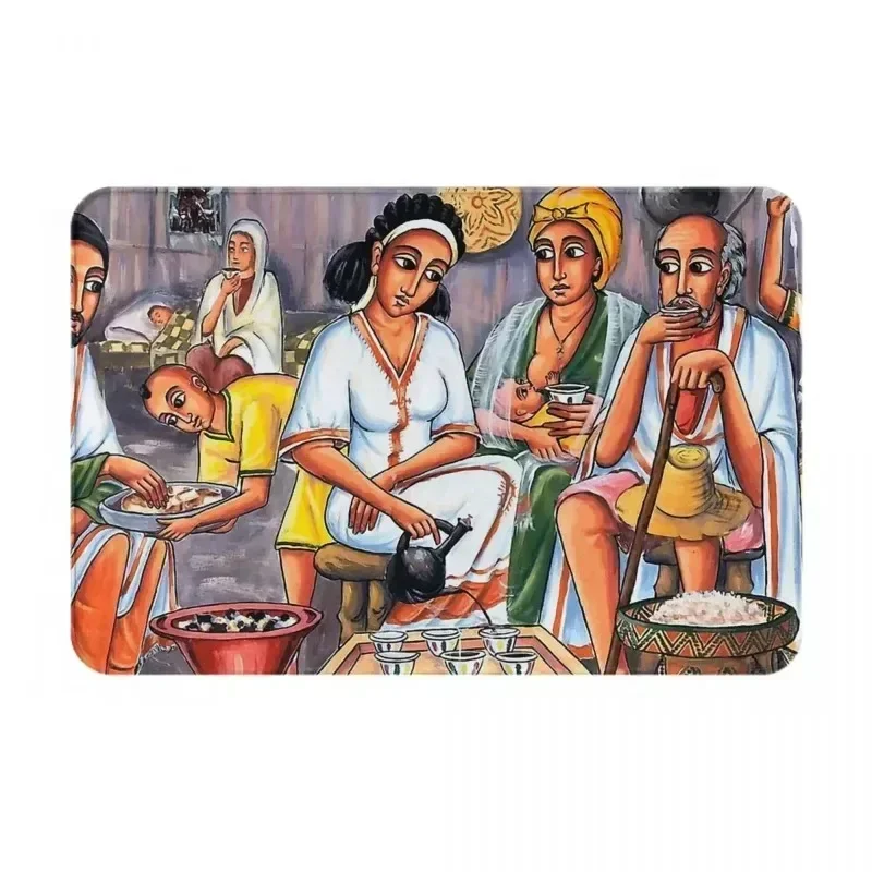 Ethiopian Painting Art Bathroom Mat Coffee Ceremony Doormats for Living Room Balcony Rug Home Decoration Super Absorbent Carpet