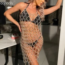 Sexy Metal Acrylic Body Chain For Women Fashion Punk Backless Crystal Halter Dress Masquerade Stage Party Jewelry Accessories