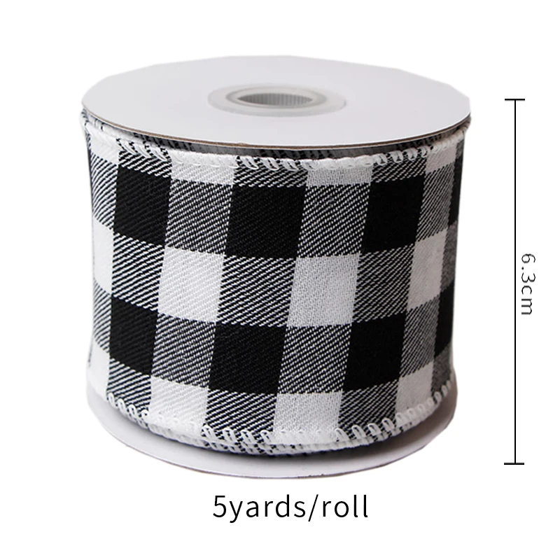 Plaid Ribbon Snowflake Buffalo Plaid Linen Ribbons Xmas Tree DIY Bows Christmas Wreath Gift Wrapping Ribbon Decor Width 6.3cm