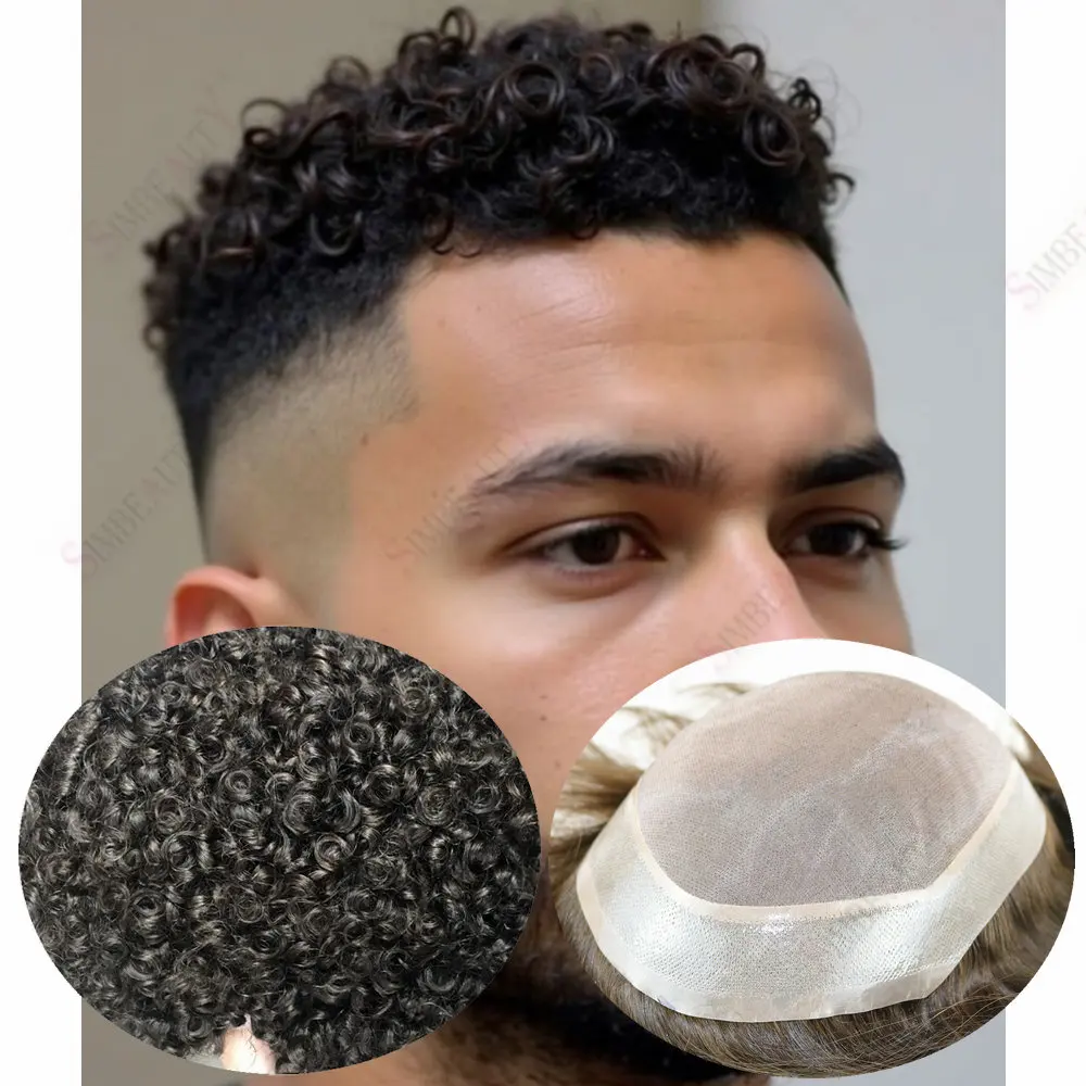 الأفرو الرجال غريب مجعد 15 مللي متر/18 مللي متر شعر مستعار رجل شعر مستعار شعر الإنسان سوبر دائم أحادية بولي Base قاعدة نظام استبدال الشعر الذكور الاصطناعية #1