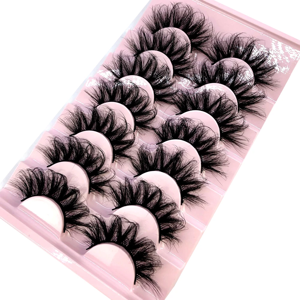 AMSDCN False Eyelashes Cat-Eye Fluffy Faux Mink Lashes 8D Wispy Lashes 7 Pairs Pack Dramatic Long Thick Volume Fake Eye Lash Mul