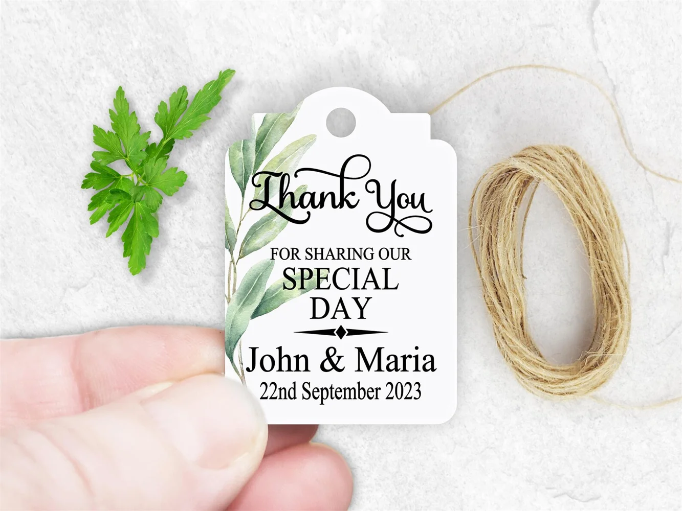 50 Personalized Greenery Wedding Favour Tags, Thank You for Sharing Our Special Day, Flower Labels, Glass bottle decorations,