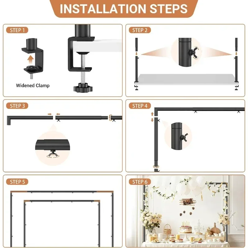 Portable Backdrop Support Stand Over-Table Hanging Arch System, No Tools Needed, Perfect for Dessert Tables, Photo Booths
