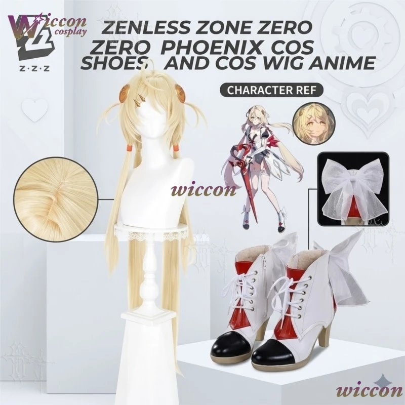 WonkaCos Zenless Zone Zero Phoenix Cos Shoes And Cos Wig Anime Game Character Footwear Hair Set For Stage Role Play Halloween