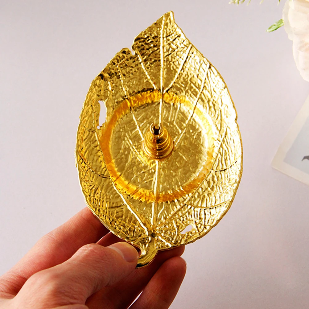 

Golden Leaf Incense Burner Tray Metal Desktop Holder Relaxation Aromatherapy Plate Middle Eastern Style Home Decoration