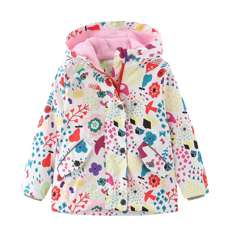 New Spring Autumn Child Kid Clothes Baby Girl Fashion Birds Jacket Coat Double -Deck Inner Polar Fleece Windproof Waterproof