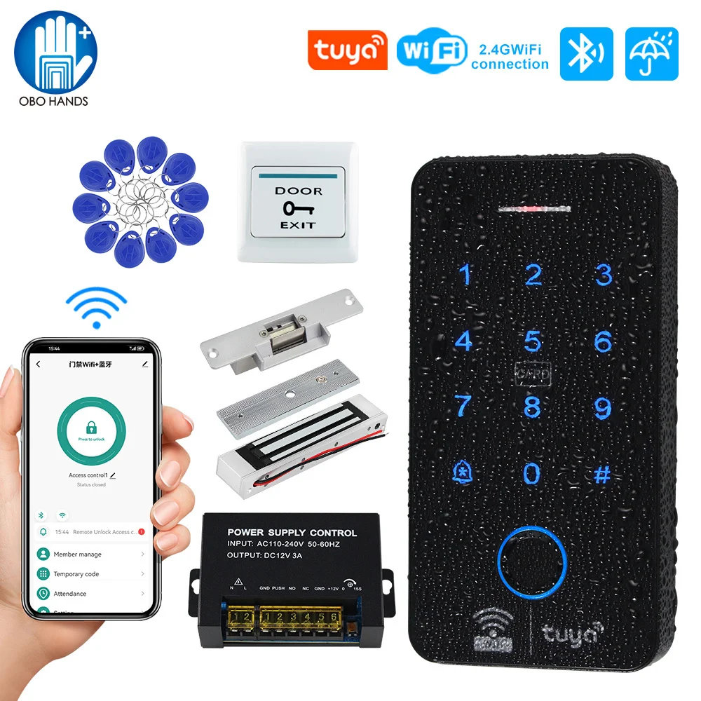 Wifi Bluetooth Tuya APP Outdoor Access Control System Kits Waterproof RFID Fingerprint Keypad Door Electric Magnetic Strike Lock