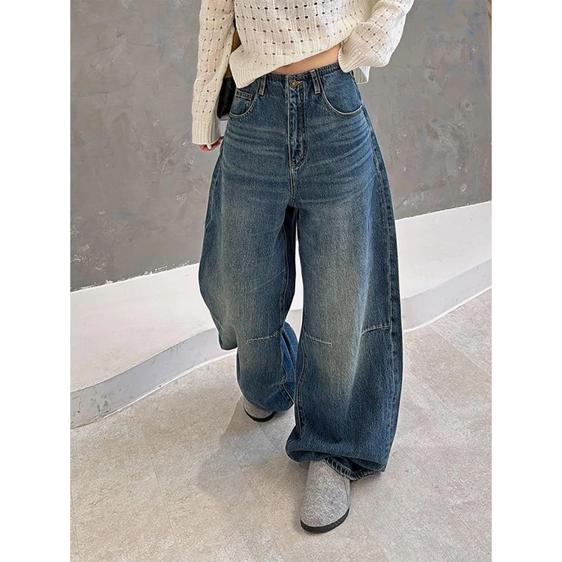 2025 Vintage taille haute femmes bleu Jean mode coréenne Streetwear jambe large Jean femme Denim pantalon droit Baggy Denim pantalon