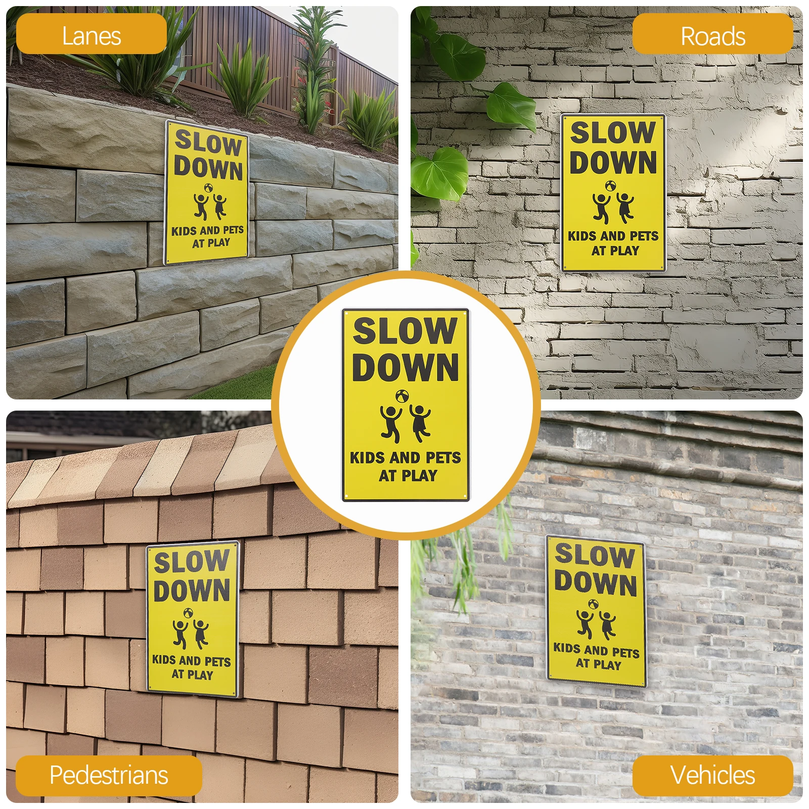 

Iron Sheet Safety Signs GD20-S-01 GD20-S-05 Street Road Sign Slow Traffic Kids Play Caution Metal Traffic Sign Promotes