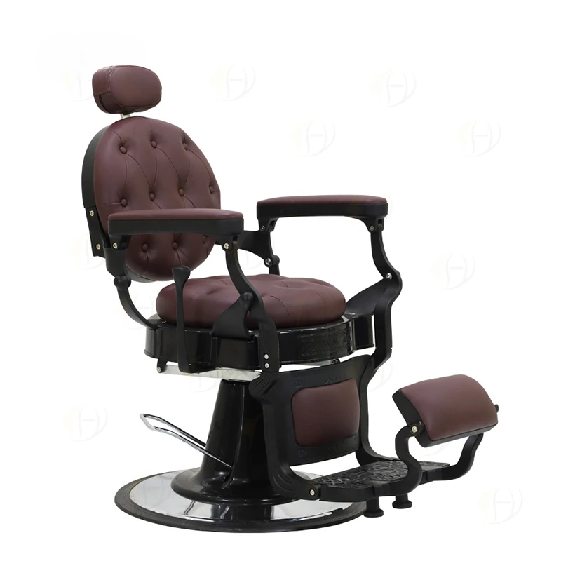 Professional Heavy Duty Hydraulic Pump Brown Grey Synthetic Leather Vintage Barber Shop Chair for Men