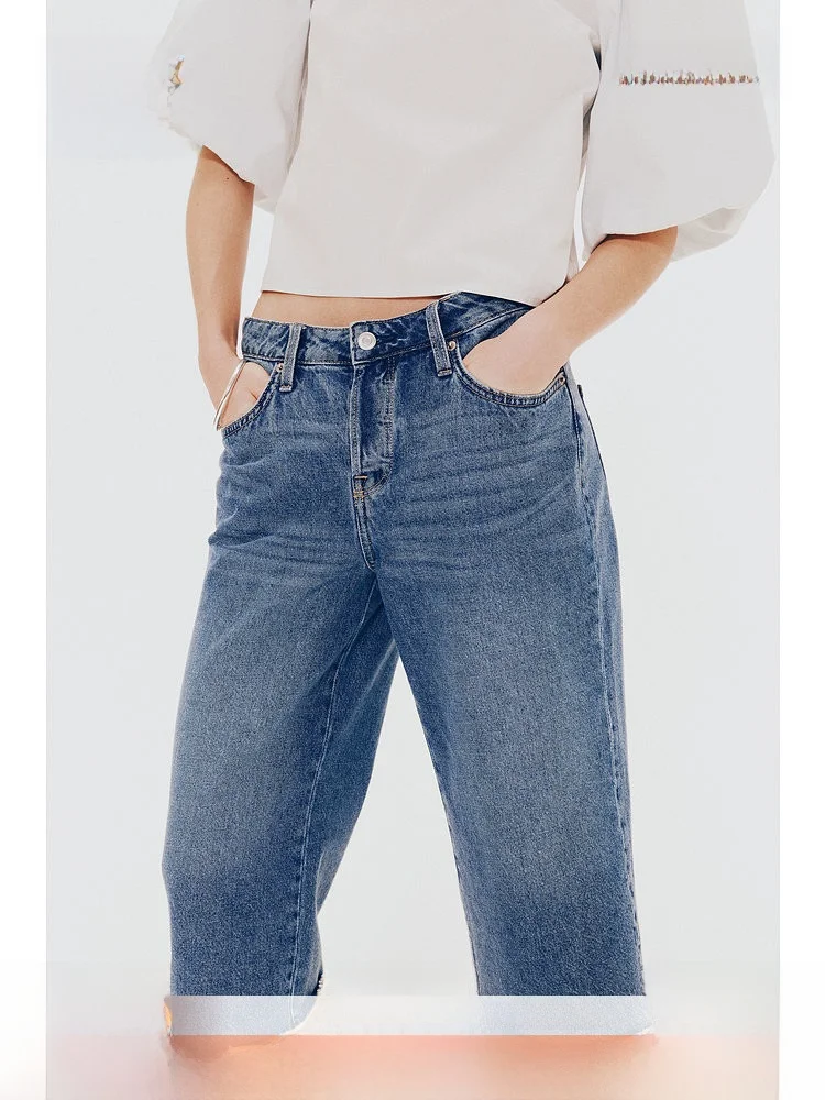 

Low Waist Knee-Length American Style Women's Jeans H&M Five-Point Denim Pants Summer Commuting Cotton 100% Ladies Fashion