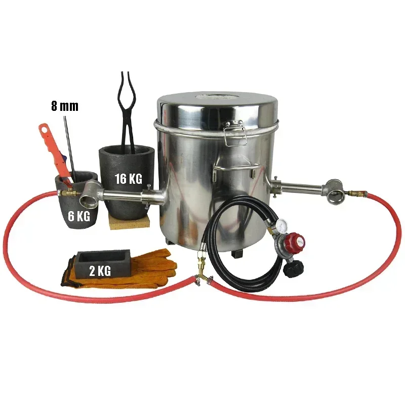 

16 KG Large Gas Metal Melting Furnace Kit 2642°F / 1450°C Propane Forge Dual Burner 2 Crucibles Foundry Kiln Casting Tools