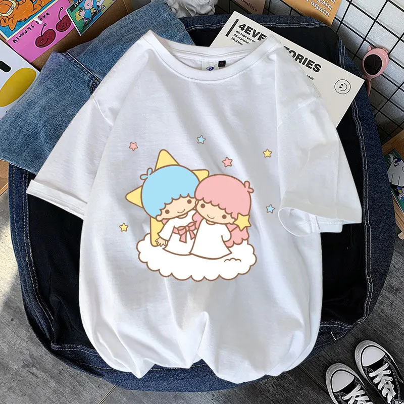 Little Twin Stars Cartoon Anime Men T-shirt Summer manica corta 100% cotone T-shirt da donna 2024 Fashion Couple Tee Tops Clothes