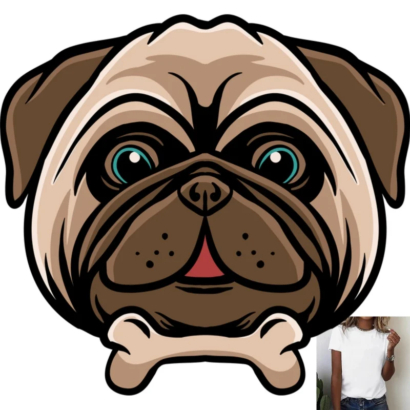 Cute Pug Dog Heat Transfer White Ink Iron - on Patch, Fun Animal Pattern, Suitable for T - shirts/Canvas Bags/Clothes, Casual &
