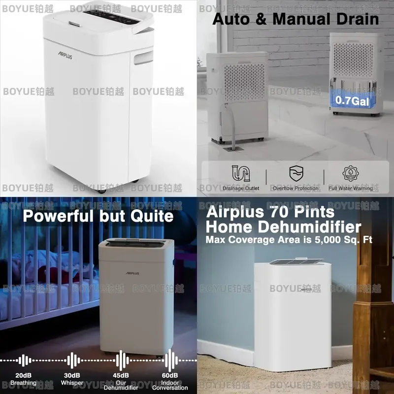 Large Capacity Dehumidifier for Home Basement Bathroom Bedroom 70 Pint Moisture Removal with Continuous Drain Hose Smart