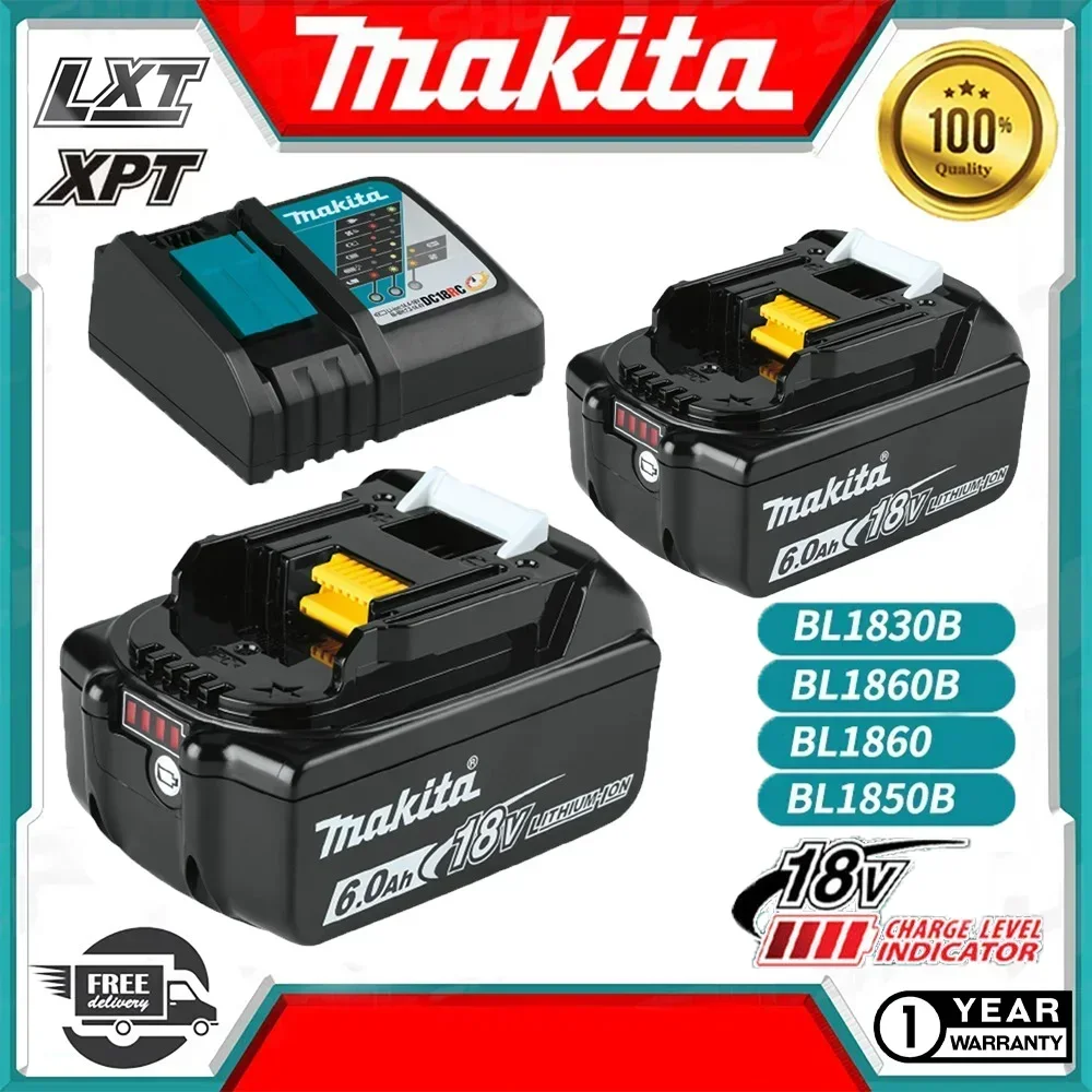 

100% Original Makita 18V 6.0Ah Rechargeable Power Tool Battery with LED Charger Replacement LXT BL1860B BL1860 BL1850