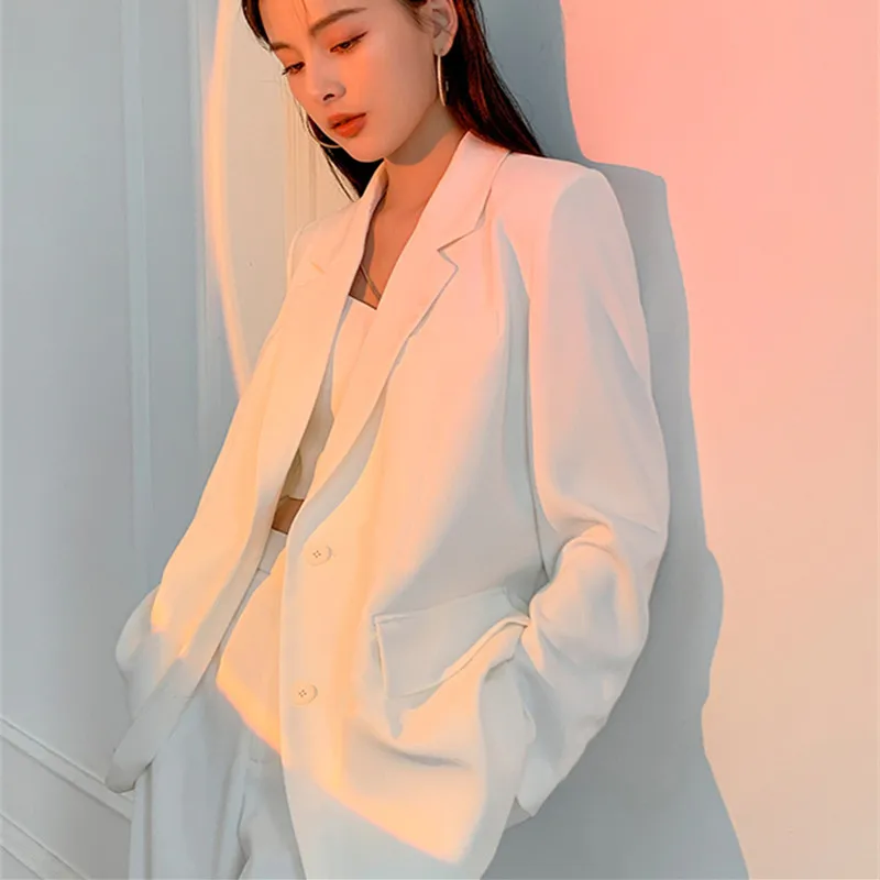 White suit jacket, women\'s high-end feeling, spring and autumn thin Korean  loose design, long sleeved casual small suit