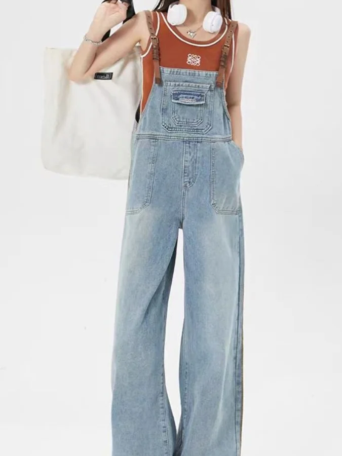 Peto vaquero americano de talla grande para mujer, estilo nuevo de primavera-verano, para mujeres con curvas, antienvejecimiento, de cintura alta, corte ajustado, pierna ancha, largo hasta el suelo...