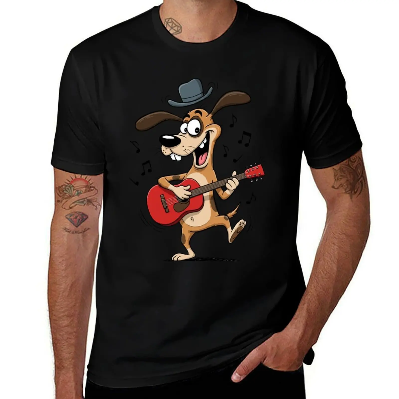 

Funny cartoon dog playing guitar T-Shirt Anime t-shirt fashion shirts customs plain mens designer t shirt