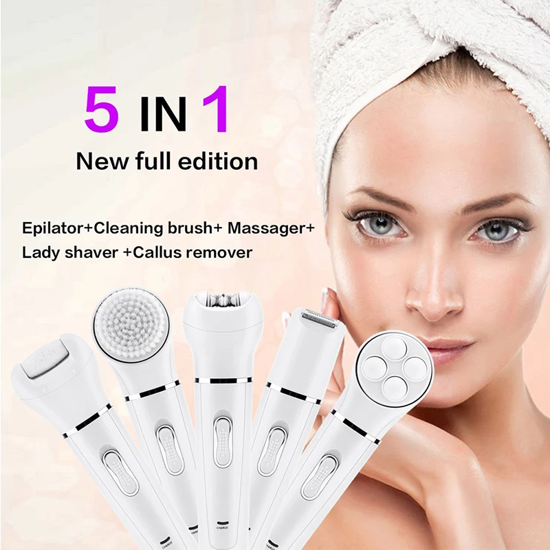 5 In 1 Cleansing Brush Women Epilator Lady Facial Hair Remover Lady Shaver Wool Device Electric Callus Remover For Bikini