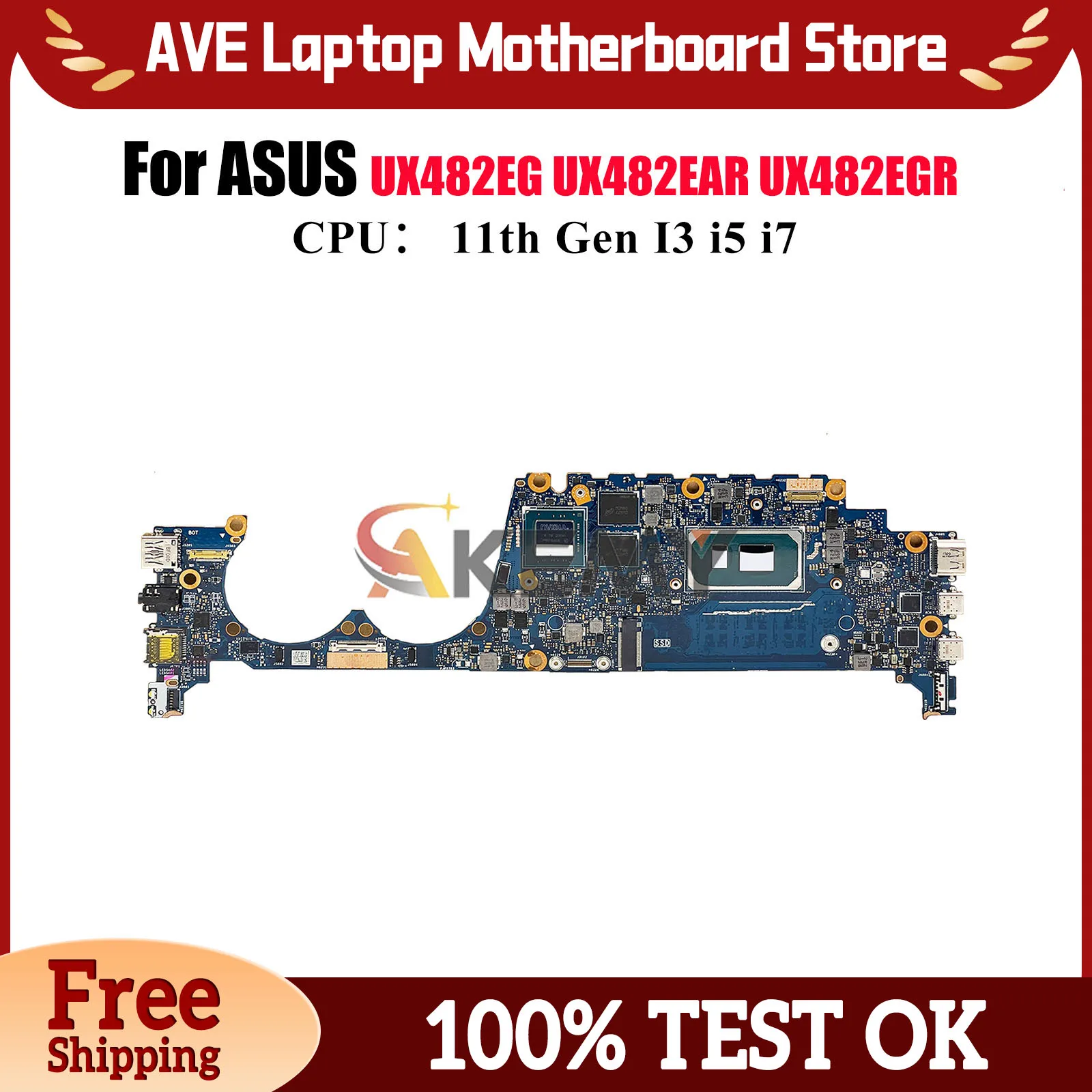 

UX482EG Laptop Motherboard For ASUS ZenBook UX4100E UX482EG BE482E UX482EGR UX482E UX482EAR BX482E Mainboard 11th Gen I3 i5 i7 U