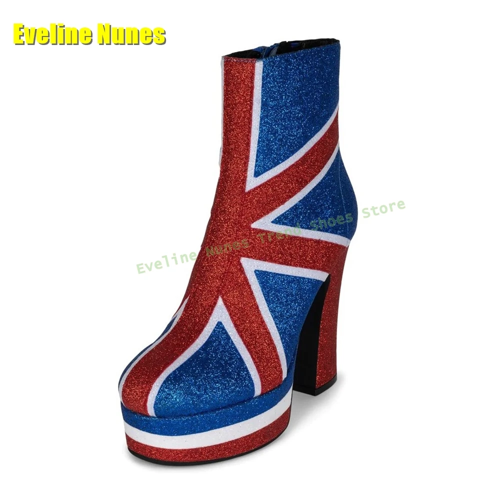 كابوس الاتحاد جاك منصة الأحذية جولة تو كتلة الكعوب مختلط الألوان الجانب البريدي المرأة موضة حذاء بوت بطول الكاحل 2025 الشارع نمط الاتجاه #5