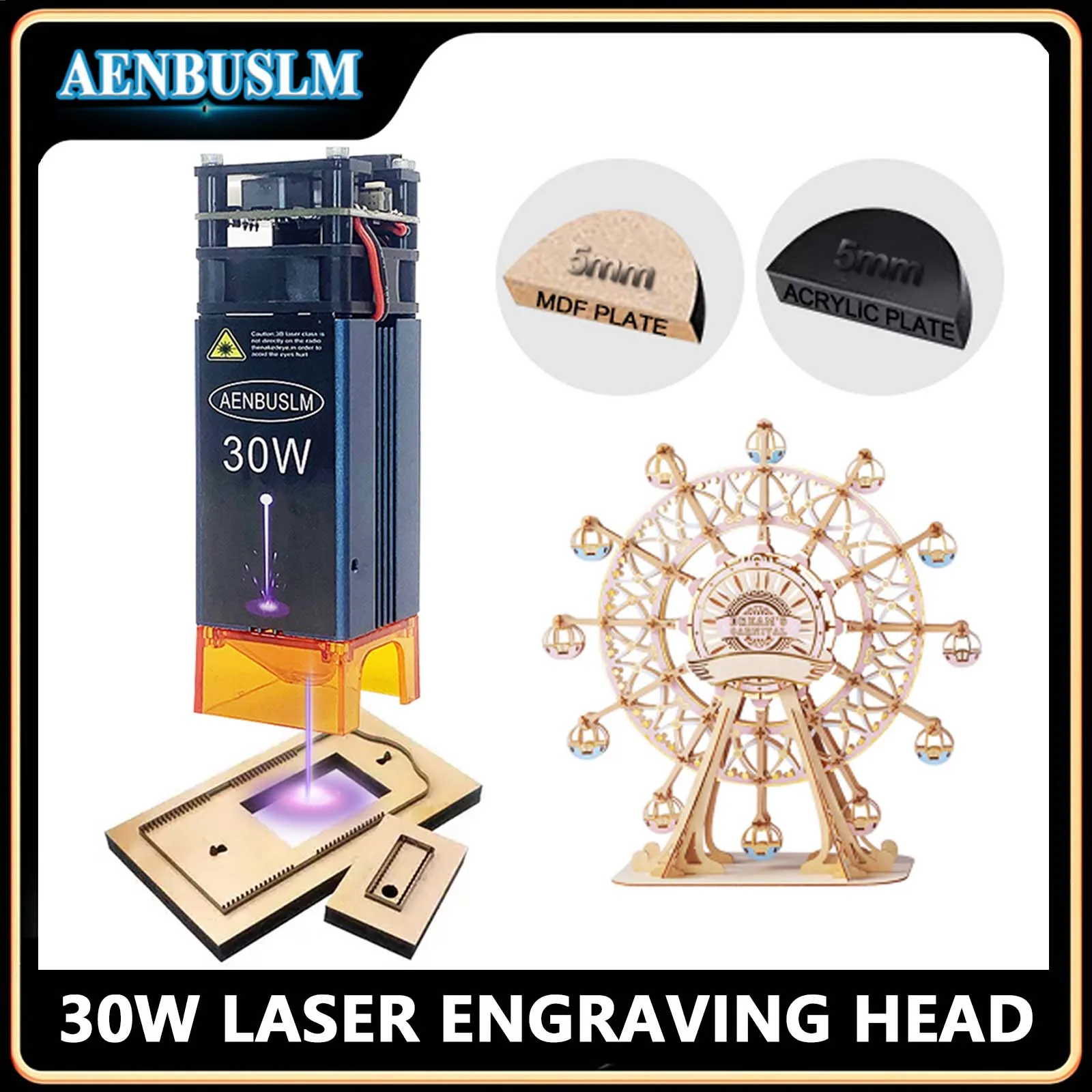 

AENBUSLM 450nm 30W Laser Module 12V Fixed Focal Length Laser Engraving Head Laser Engraver Laser Cutting 3D Printer CNC Route