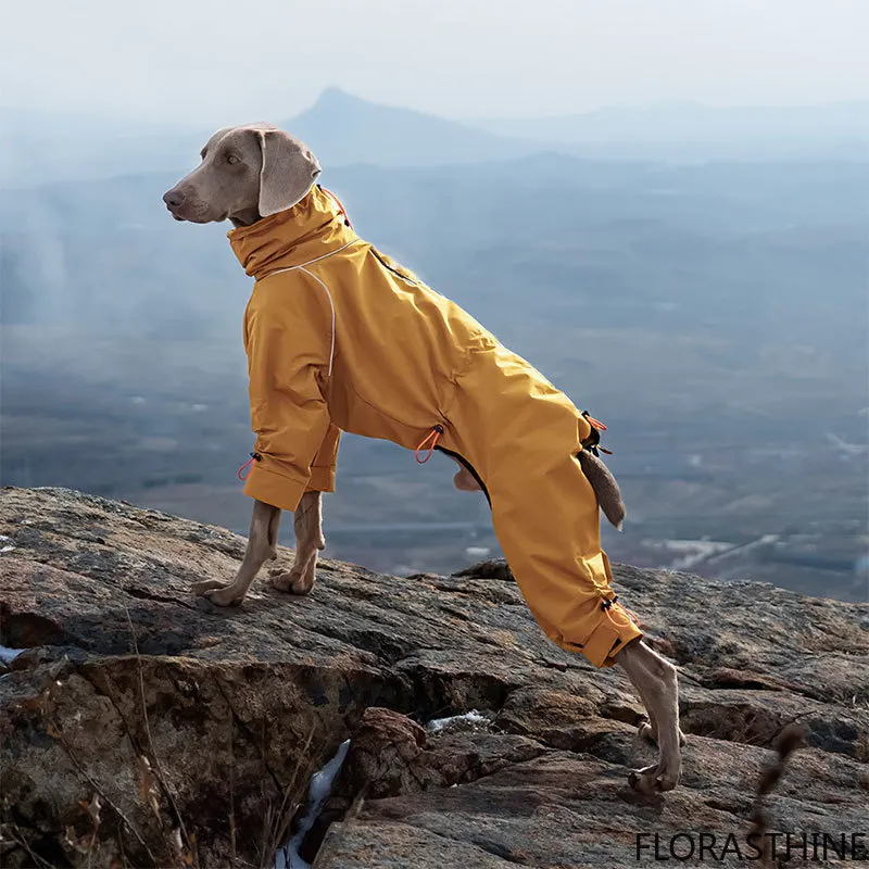 Large Dog Waterproof Winter Jumpsuit High Neck Full Coverage Outdoor Reflective Windproof Dog Coat with Fleece Lining Jacket