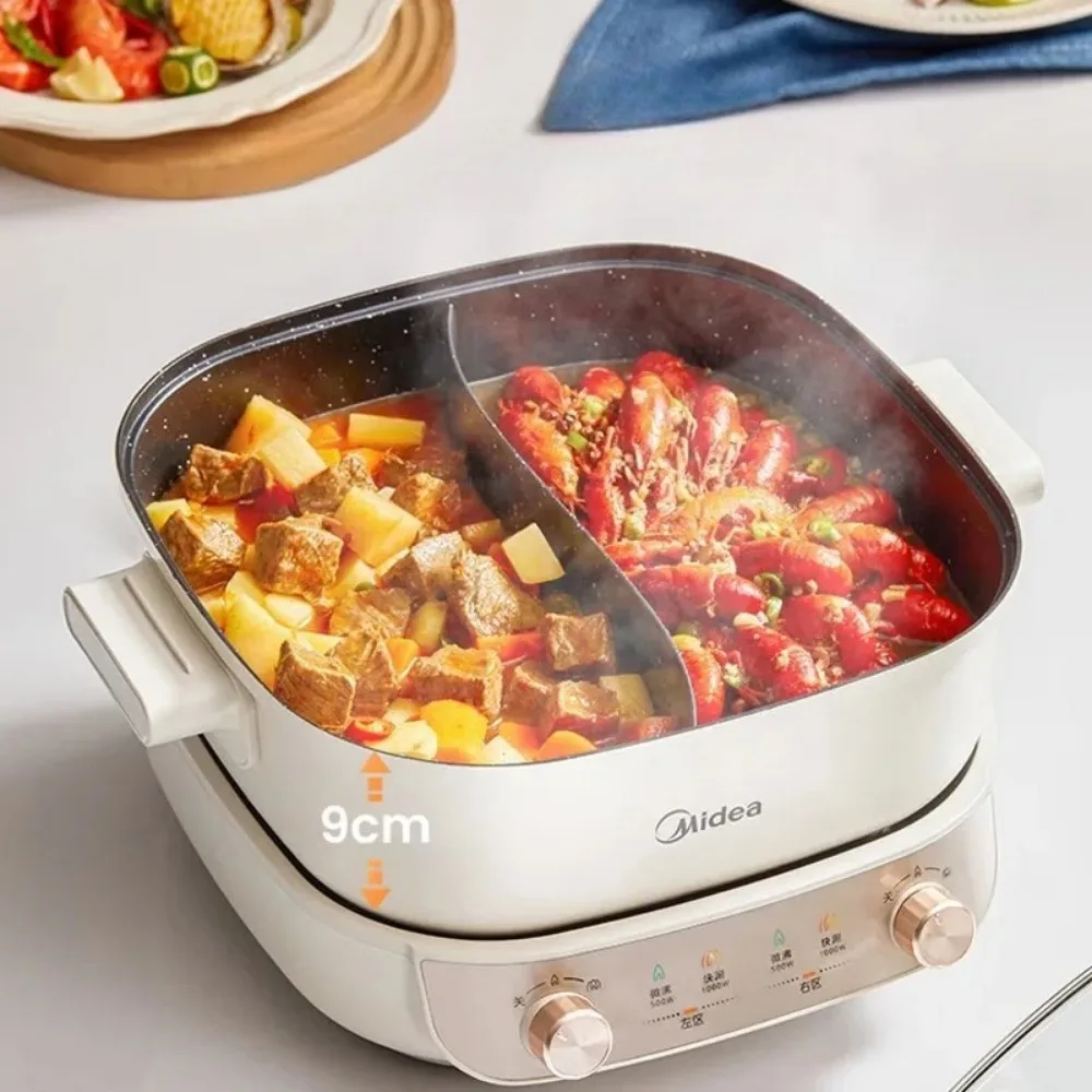 Midea Dual-Flavor Electric Hot Pot 5.5L 2000W Detachable Multi-Purpose Cooker for Shabu Shabu Family Gathering Electric Skillet