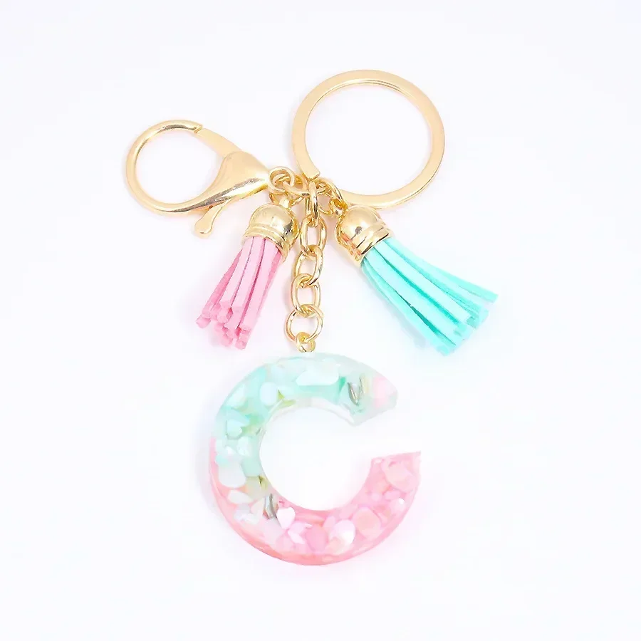 Resin Initial Letter Keychain Women Blue Butterfly Alphabet Key Ring Chains With Tassel Cute Pendant Key Chain Rings Charm Bag