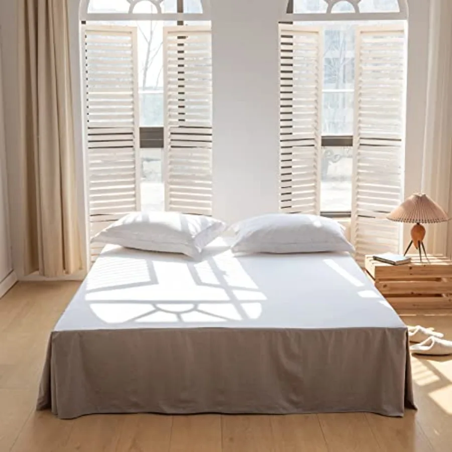 

Французская льняная юбка для кровати с плиссированными углами, 14-дюймовая, пошитая на заказ, из смесового натурального льна и хлопка, базовая, с оборками, мягкая, уютная, в стиле фермерского дома