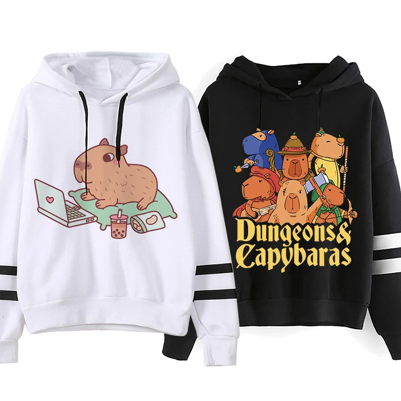 Women/men Capybara Kawaii Cartoon Sweatshirts Unisex Winter Warm Hoodies Capibara Harajuku Fashion Streetwear Hooded Female/male